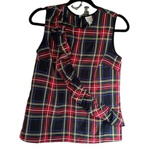 J Crew shirt tank top sleeveless NWT tartan plaid asymmetrical ruffle holiday 2
